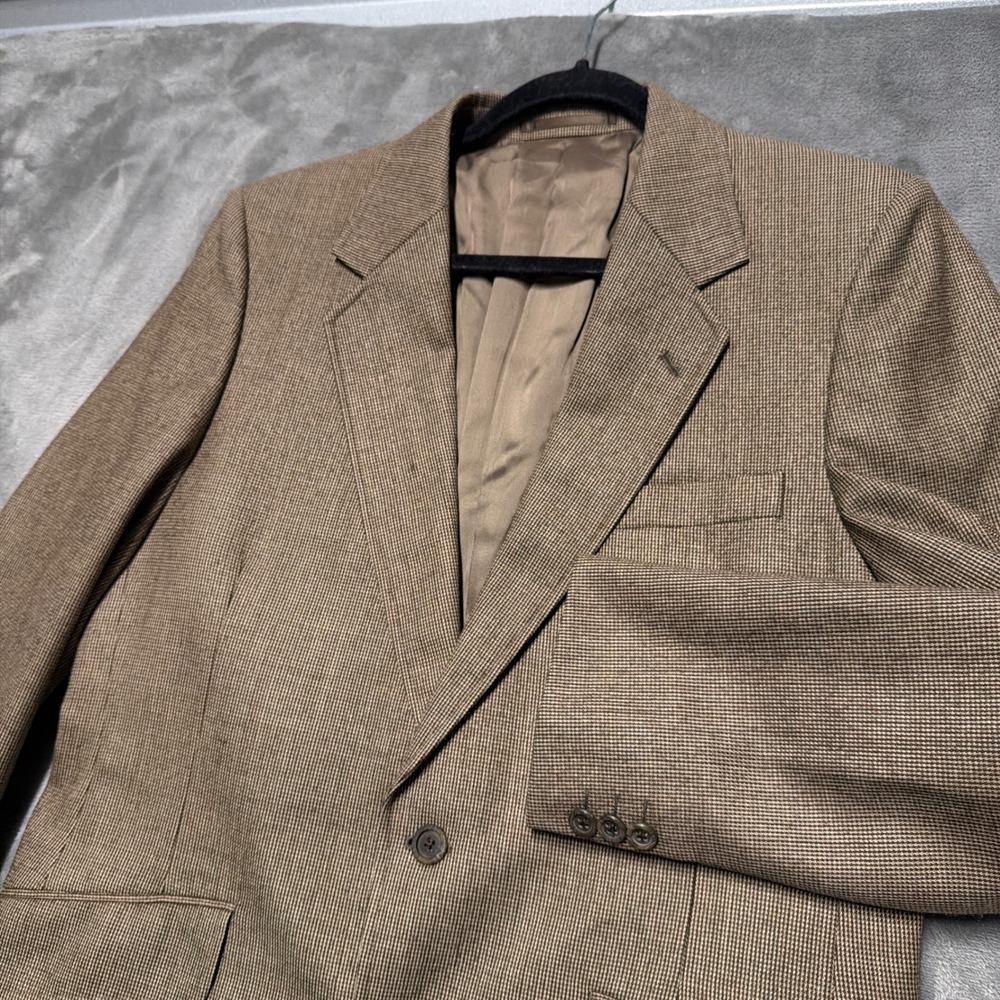 Aquascutum Blazer Sport Coat Mens Brown Wool Tweed England Vintage 40 42